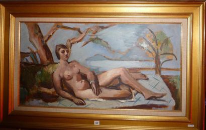Louis LATAPIE (1891-1972) "Nu de femme" Huile sur panneau, 36 x 68 cm