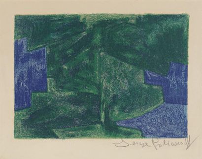 Serge POLIAKOFF (1900-1969) "Composition en vert et bleu", Lithographie, signé en...