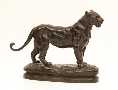 Antoine-Louis BARYE (1796-1875) « Lionne du Sénégal », Très belle épreuve en bronze...