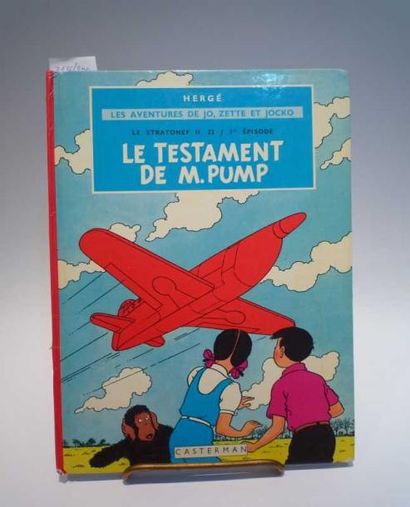 HERGE "JO, ZETTE et JOCKO", Le testament de M. Pump, éd. Casterman. Tome 1, réed...