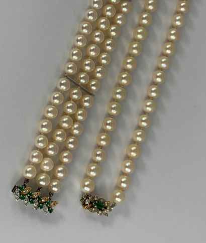 null PARURE: collier choker de 77 perles de culture d'environ 7 mm et bracelet 3...