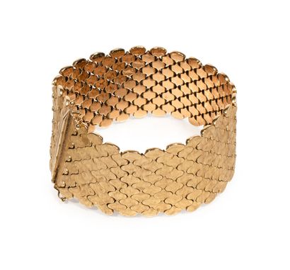 null LARGE BRACELET articulated mesh "honeycomb" guilloche 18k yellow gold, 18k white...