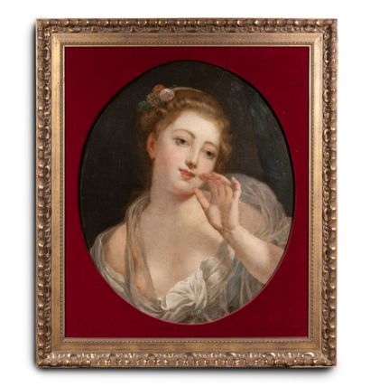 null french school of the 18th century

Portrait of a young woman whispering

Oil...