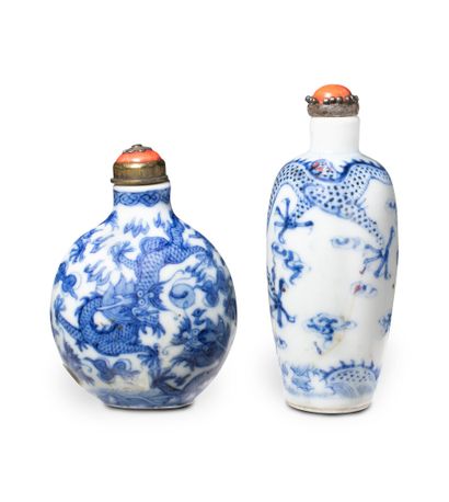 null CHINE - XIXe/XXe siècle

Deux flacons tabatière en porcelaine l'un arrondi bleu...