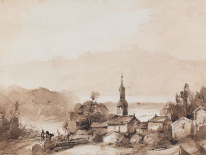 null François-Marius GRANET (1775-1849)

Countryside near Aix, animated village

Wash...