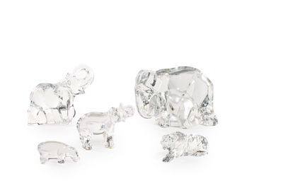 null BACCARAT, Set of five SUBJECTS representing three elephants, a hippopotamus...