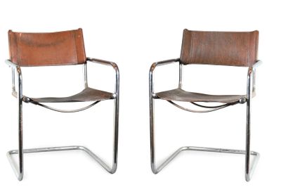 null MARCEL BREUER (after a model of ) 

Pair of armchairs with chromed tubular structure,...