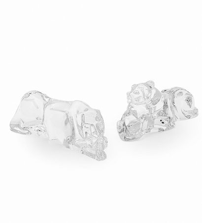 null BACCARAT "Lioness" and "Lioness and her cub" two moulded crystal SUBJECTS, signed...