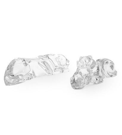 null BACCARAT "Lioness" and "Lioness and her cub" two moulded crystal SUBJECTS, signed...