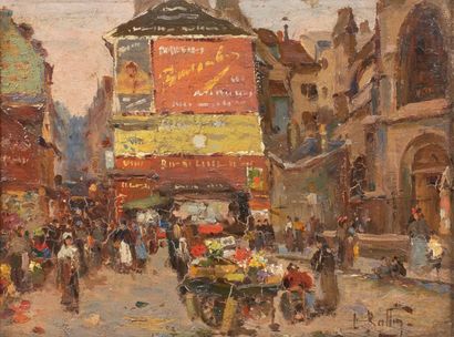 null Léon BALLIN (Actif fin XIXème début XXème siècle.) 

Scène de marché, rue Mouffetard,...