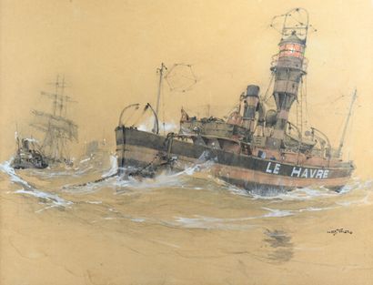 null Albert SEBILLE (1874-1953) 

Le bateau-phare Le Havre

Aquarelle et gouache...