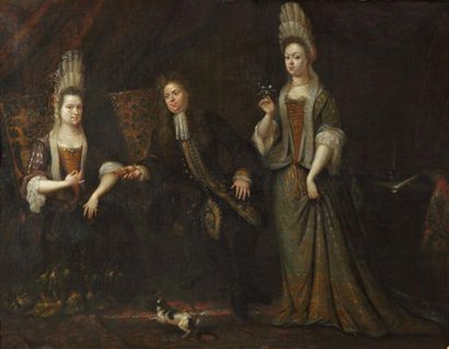 Daniel HARING (Loosduyn vers 1636 - La Haye 1713) "Portrait de famille ou la prisee...