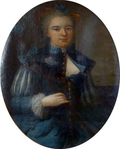 Ecole francaise du XVIIIe siecle "Portrait de jeune femme" Huile sur toile ovale...