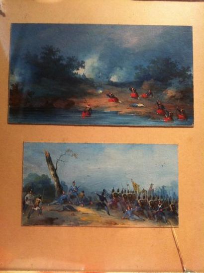 BAZIN Eugene (1799 - 1866) Deux episodes de la Campagne d'Italie (1859) "Le passage...