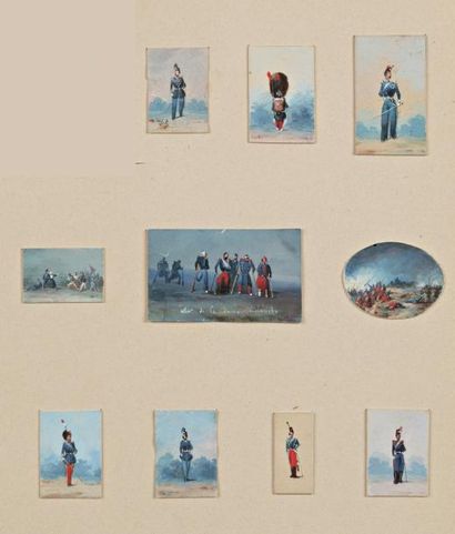 BAZIN Eugene (1799 - 1866) Suite de dix petites etudes: soldats et scenes de combat....