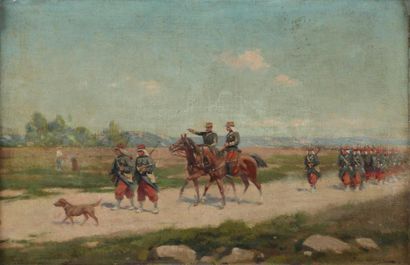 Jules MONGE (1855-1934) "Cavaliers et regiment" Huile sur toile, signee en bas a...