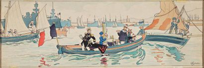 Charles MILLOT alias Henri GERVESE (1880 - 1959) "L'Abordage". Gravure en couleur...