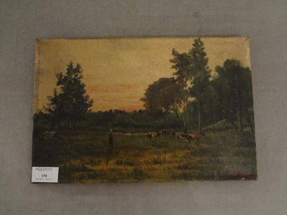 Georges FLOGAL XIX-XXe Troupeau au pâturage Huile sur toile, signée en bas à droite...