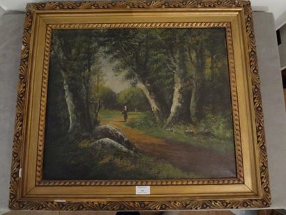 ECOLE FRANCAISE DU XIXe siècle "Boisière sur le sentier", Huile sur toile, 46,5 x...