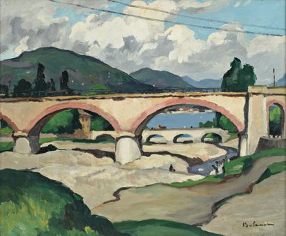 Gaston BALANDE (1880-1971) "Pont de chemin de fer à Baveno" Huile sur toile, signé...