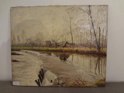 Alban DULAC "Sous bois près d'un lac" Huile sur toile signée en bas à droite. 46,5...