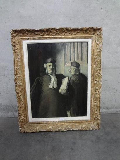 D'après DAUMIER "Les avocats", huile sur toile, copie XXème siècle, cadre