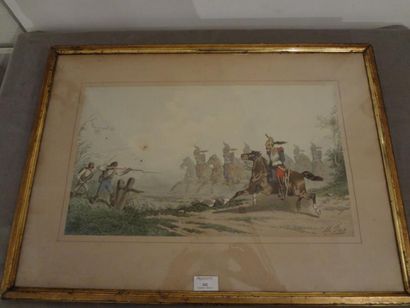Theodore FORT (c.1810-?) "Charge de Cavaliers", dessin à l'encre et à l'aquarelle,...