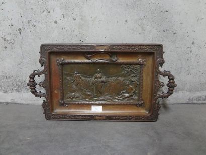 DEBUT Marcel (1865-1933) « la Moisson », plateau quadripode, bronze, 8 x 42 x 28...