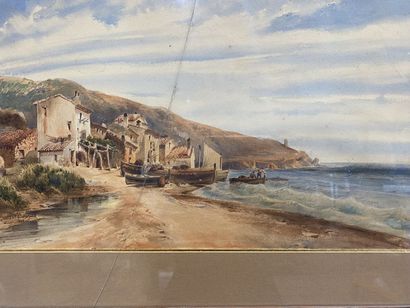 null Vincent COURDOUAN (1810-1893) 

« Paysage de bord de mer » 

Aquarelle sur papier

Signé...
