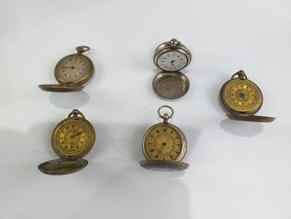 null Cinq montres de poche type savonnette en métal pour le marché ottoman, boitiers...