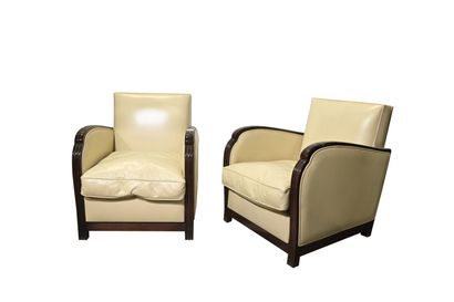 null Elégante paire de fauteuils en bois et cuir jaune

Ancien Travail de style Art...