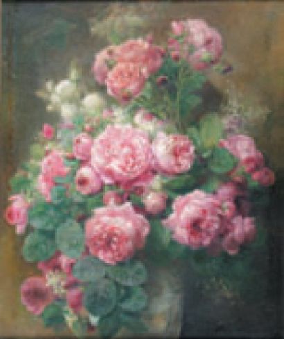 BENNER, Jean (1836-1909) "Bouquet de roses" Huile sur panneau, signée en bas à droite...