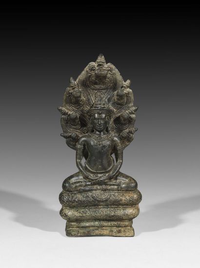Statuette de Bouddha Mouchalinda en bronze...