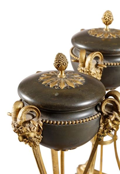 null Pair of patinated and gilt bronze cassolettes

End of the Louis XVI period,...