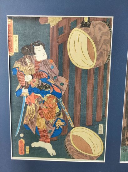 null Toyokuni III (1786-1865):

Triptyque oban tate-e, trois acteurs la nuit

34,9...