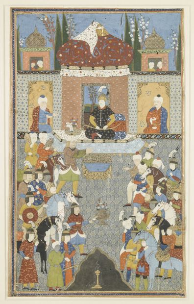 null Miniature 

Iran, probablement XVIe siècle

Scène de Palais

gouache sur papier

33...