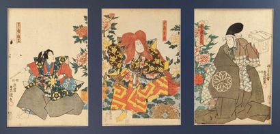 Triptyque estampes Japon fin XIX ème Meiji...