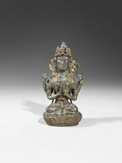 Statuette de Sadaksari en bronze polychrome

Chine,...