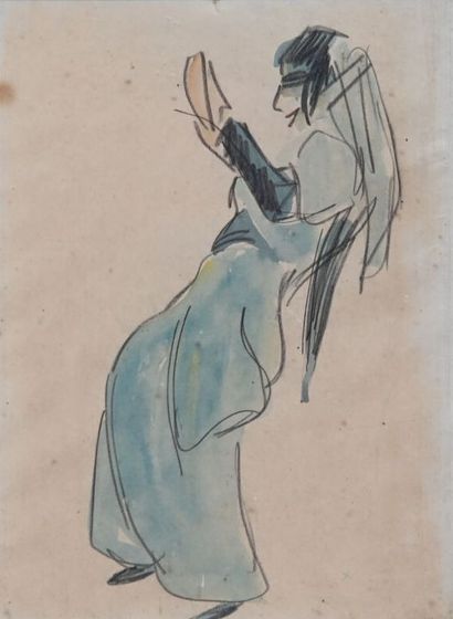 null Charles Félix GIR (1883-1941) "Danseuse Orientale" Fusain et aquarelle sur papier.

25,5...