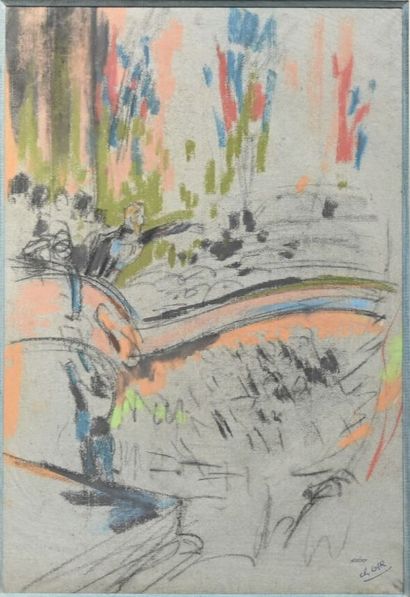 null Charles Félix GIR (1883-1941) "Etude, au balcon" Crayon et pastel sur papier...