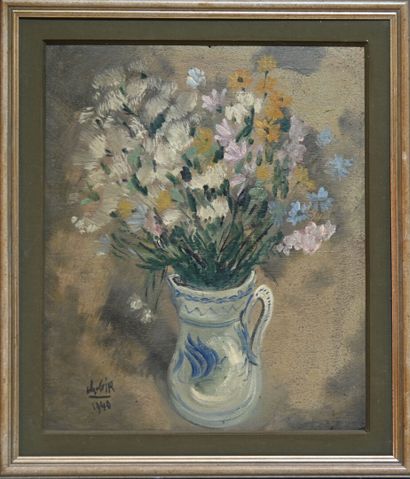 null Charles Félix GIR (1883-1941) "Bouquet de fleurs au pichet" Huile sur bois signé...