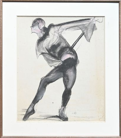 null Charles Félix GIR (1883-1941) "Commedia dell'arte" Fusain et pastel sur papier...