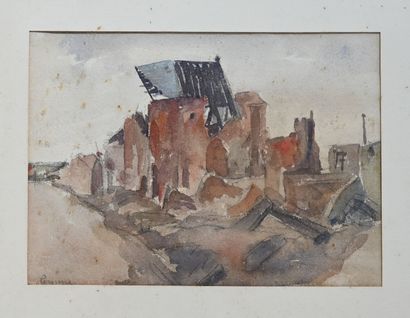 null Charles Félix GIR (1883-1941) Deux dessins.

"Perrone. Paysage de ruines" Aquarelle...