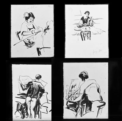 null Charles Félix GIR (1883-1941) Quatre dessins à l'encre sur papier dont trois...