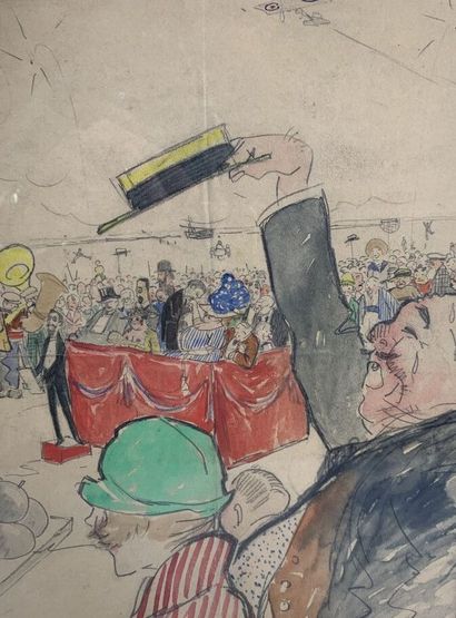null Henri GUILAC (1888-1953) "Fête à Berck" Pencil and watercolor drawing on paper...