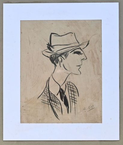 null Charles Félix GIR (1883-1941) "Jean Cocteau maquillé" Fusain sur papier signé...