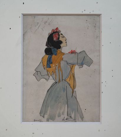 té 1910 Charles Félix GIR (1883-1941) "Danseuse Espagnole" Crayon et aquarelle sur...