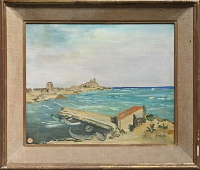 null François GIR (1920-2003) "Antibes in January" Oil on canvas titled.

36,9 x...