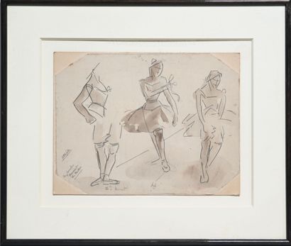 null Charles Félix GIR (1883-1941) "Three studies of dancers" Charcoal on paper....