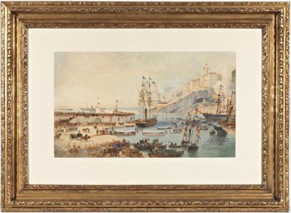 BERARD Euremond de (1824-1881) "Inauguration du Canal de Suez, arrivée de l'impératice...